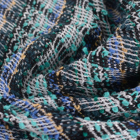 Black Textured-Plaid Interlock Knit, Polyester