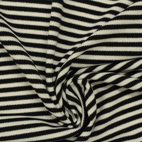 Black Horizontal-Stripe Jersey Knit, Poly-Viscose, 190 gsm, 165 cm