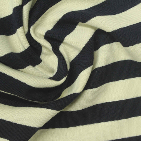 Black Horizontal-Stripe Jersey Knit, Cotton, 238 gsm