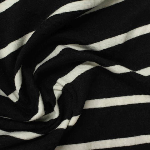 Black Horizontal-Stripe Jersey Knit, Poly-Viscose, 180 gsm, 165 cm