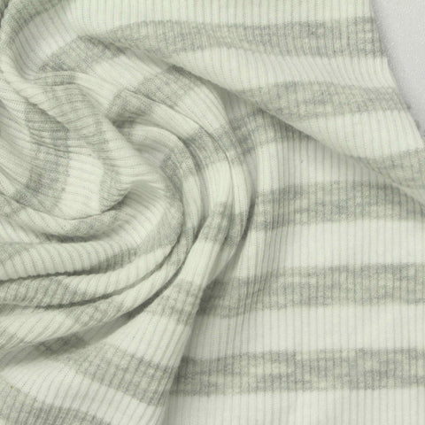 Light Grey Stripes Rib Knit, Cotton-Poly