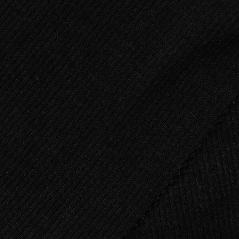 Cotton Polyester Stretch Rib Knit Fabric, 286 gsm, 165 cm — Black