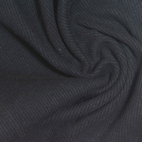 Black Ribbed Rib Knit, Poly-Cotton
