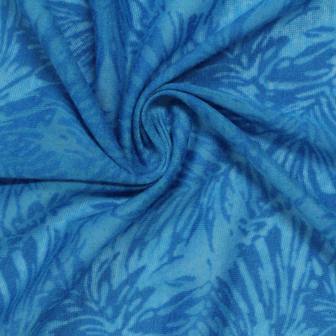 Dark Blue Tropical-Leaf Knit, Cotton-Poly