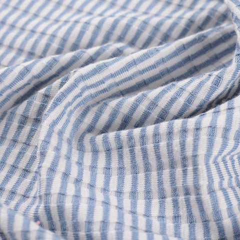 Blue Check Rib Knit, Viscose-Poly