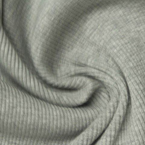 Heather Cotton Polyester Stretch Rib Knit Fabric, 435 gsm, 132 cm — Grey
