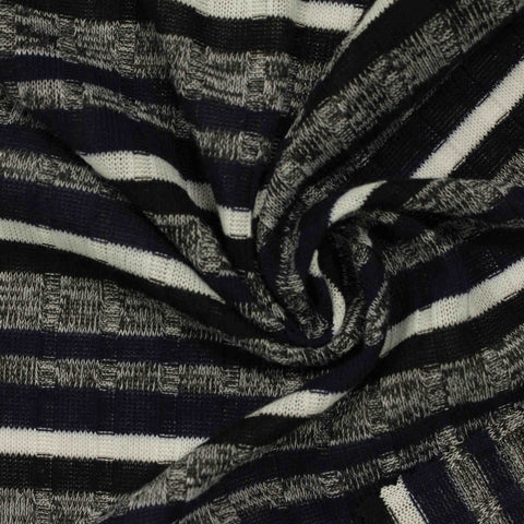 Cream Horizontal-Stripe Rib Knit, Polyester, 180 gsm
