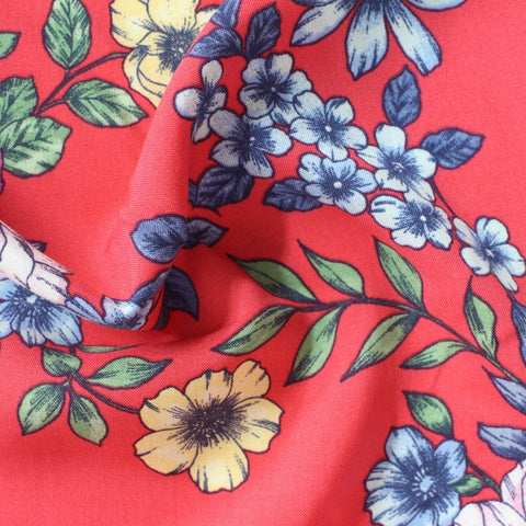 Red Floral Woven, Viscose, 121 gsm