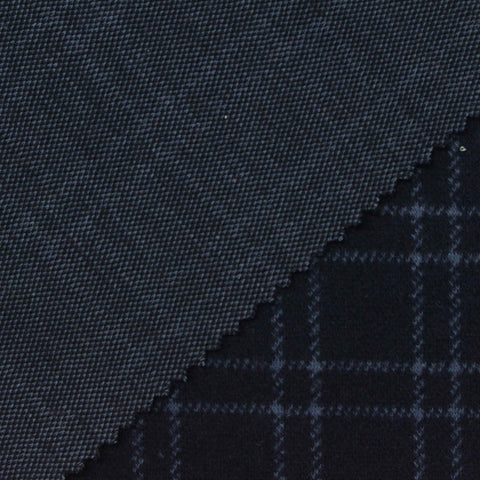 Dark Blue Check Interlock Knit, Poly-Viscose