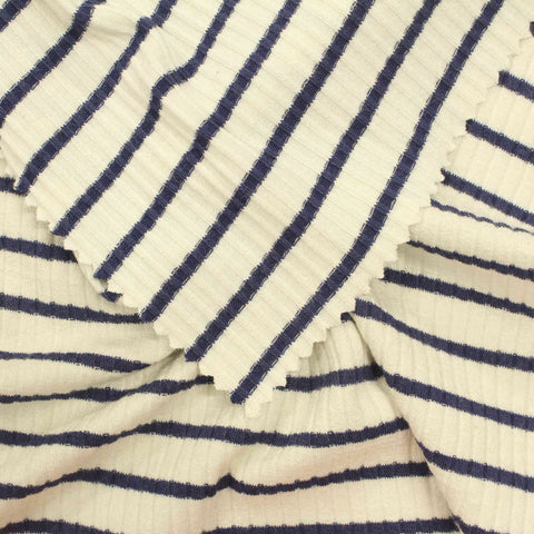 Navy Horizontal-Stripe Rib Knit, Viscose, 261 gsm