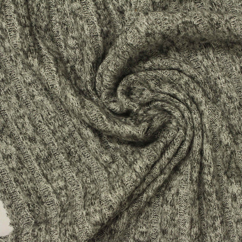 Dark Grey Marl Rib Knit, Viscose-Poly, 175 gsm, 155 cm