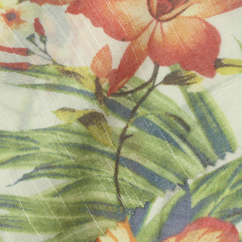 Orange Flowers Woven, Viscose-Poly