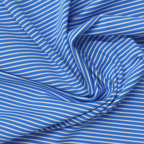 Blue Horizontal-Stripe Jersey Knit, Nylon-Poly