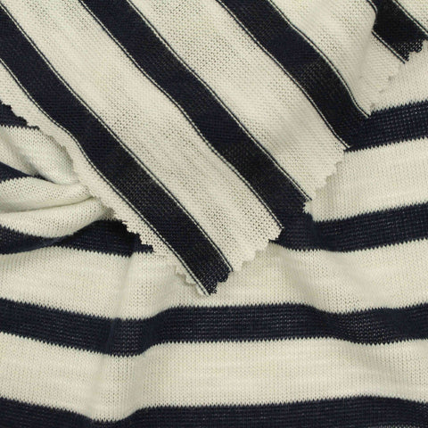 Navy Horizontal-Stripe Jersey Knit, Poly-Viscose, 193 gsm