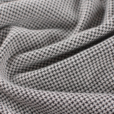 Black Houndstooth Jersey Knit, Cotton-Poly, 160 gsm