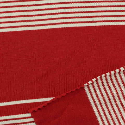 Red Horizontal-Stripe Jersey Knit, Cotton-Modal, 171 gsm