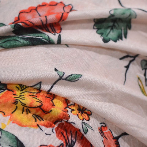 Orange Flowers Jersey Knit, Viscose
