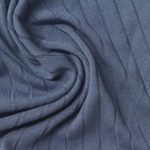 Polyester Viscose Stretch Rib Knit Fabric, 240 gsm — Blue