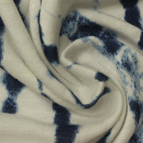 Dark Blue Abstract Jersey Knit, Viscose-Linen