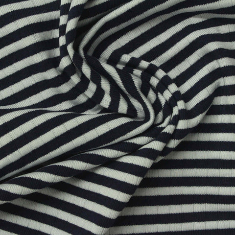 Navy Stripes Jersey Knit, Cotton-Poly