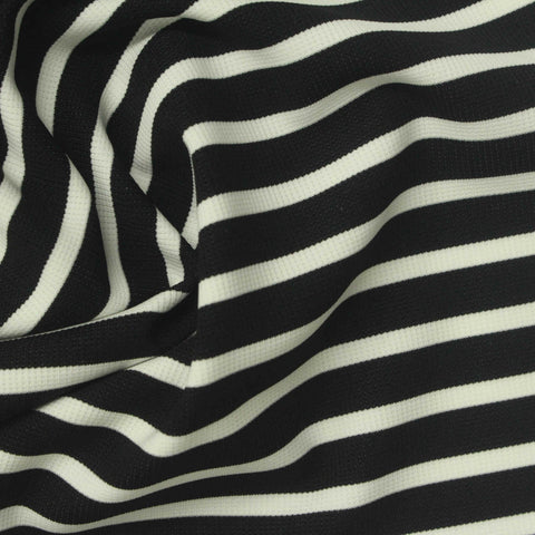 Black Horizontal-Stripe Waffle Knit, Nylon-Spandex, 215 gsm