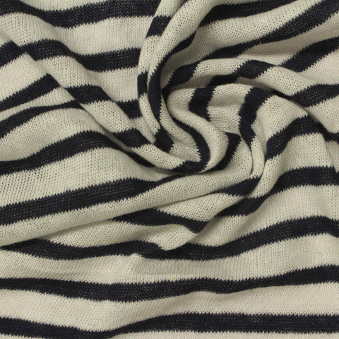 Black Horizontal-Stripe Chunky Knit, Cotton-Linen