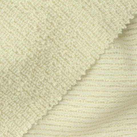 Cream Horizontal-Stripe Bouclé, Poly-Cotton, 218 gsm