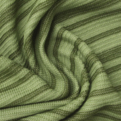 Dark Green Horizontal-Stripe Rib Knit, Cotton-Poly