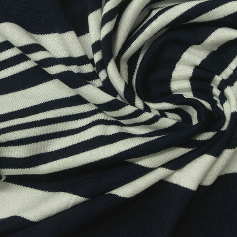 Dark Blue Horizontal-Stripe Jersey Knit, Viscose, 180 gsm