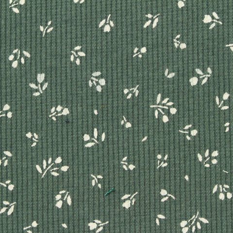 White Floral Rib Knit, Poly-Cotton, 250 gsm