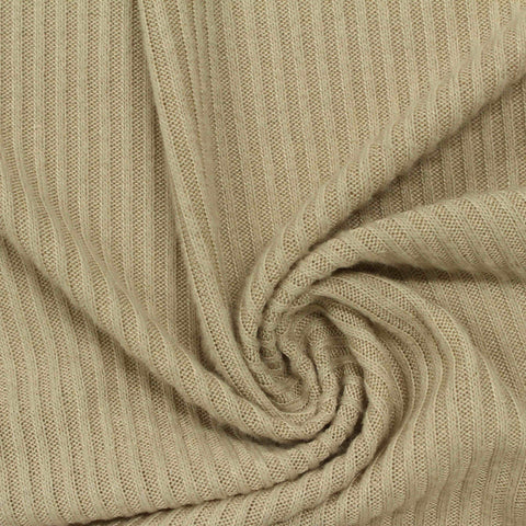 Brushed Viscose Polyester Stretch Rib Knit Fabric, 230 gsm, 123 cm — Beige
