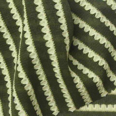 Dark Green Horizontal-Stripe Jersey Knit, Polyester, 227 gsm