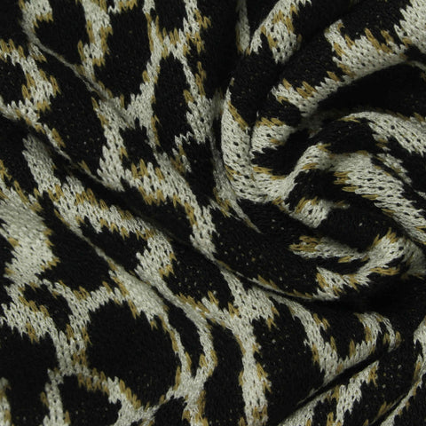 Black Leopard Interlock Knit, Poly-Viscose, 380 gsm