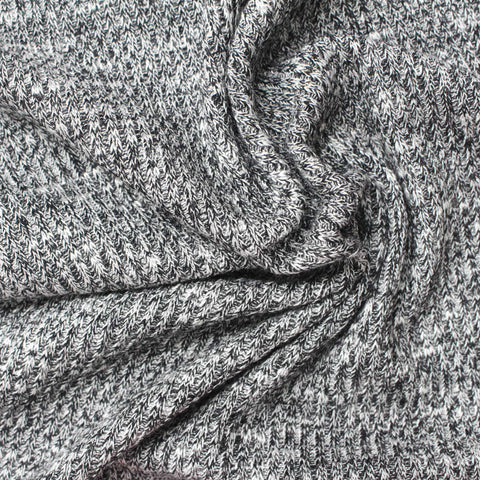 Black Marl Rib Knit, Viscose-Poly, 295 gsm