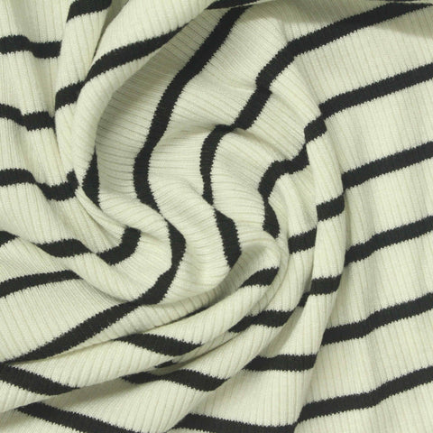 Cream Horizontal-Stripe Rib Knit, Viscose, 240 gsm