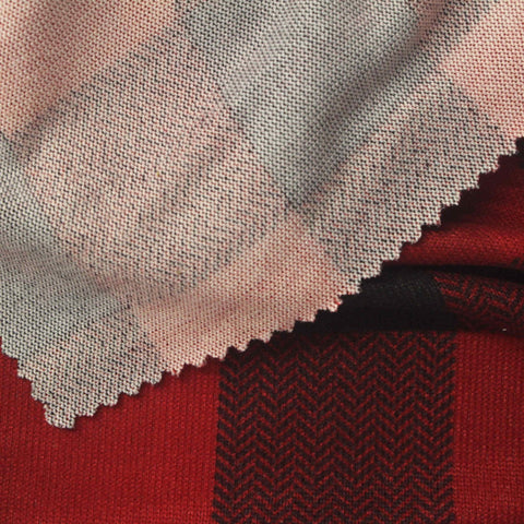 Plaid Brushed Polyester Stretch Chunky Knit Fabric, 170 gsm, 160 cm — Red
