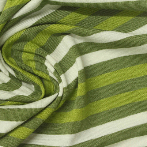 Green Horizontal-Stripe Jersey Knit, Viscose, 291 gsm
