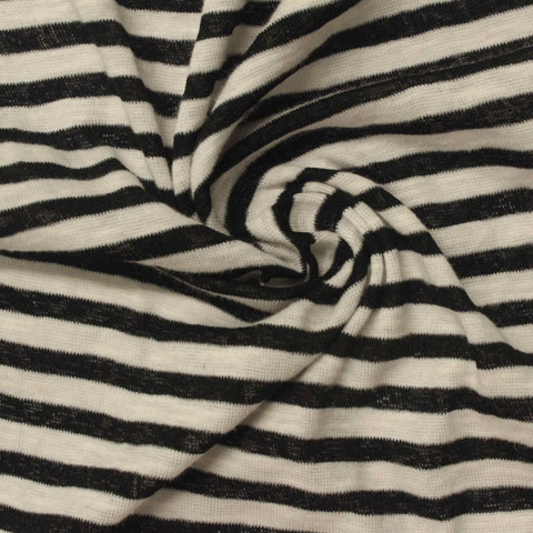 Black Horizontal-Stripe Rib Knit, Poly-Cotton, 130 gsm