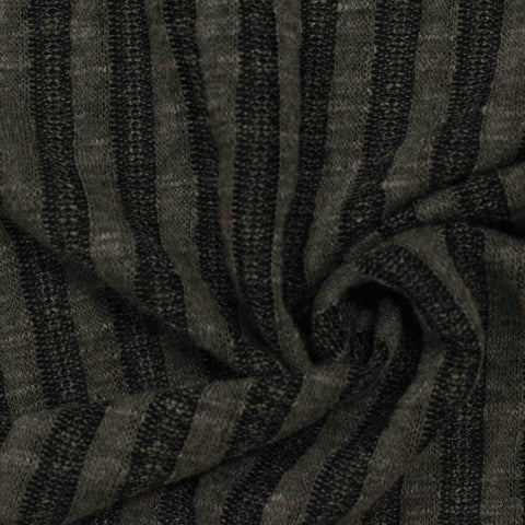 Dark Grey Stripes Rib Knit, Poly-Viscose, 170 gsm