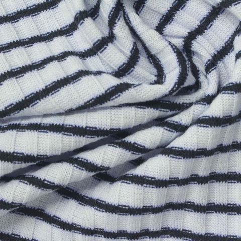 Black Horizontal-Stripe Rib Knit, Polyester, 240 gsm