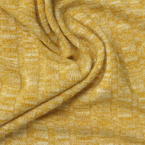 Marled Yellow Vertical-Band Rib Knit, Poly-Viscose