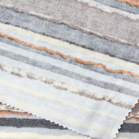 Blue Horizontal-Stripe Chunky Knit, Poly-Viscose, 168 gsm