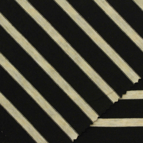 Black Horizontal-Stripe Jersey Knit, Poly-Viscose, 160 gsm