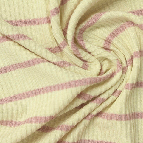 Pink Horizontal-Stripe Rib Knit, Viscose, 250 gsm, 135 cm