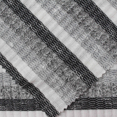 White Horizontal-Stripe Rib Knit, Viscose-Poly, 200 gsm