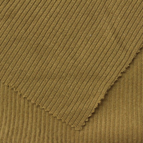 Brushed Polyester Stretch Rib Knit Fabric, 230 gsm — Khaki