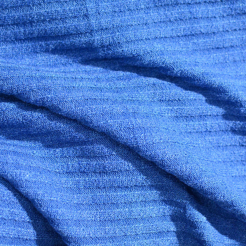Polyester Viscose Stretch Rib Knit Fabric, 283 gsm, 123 cm — Blue