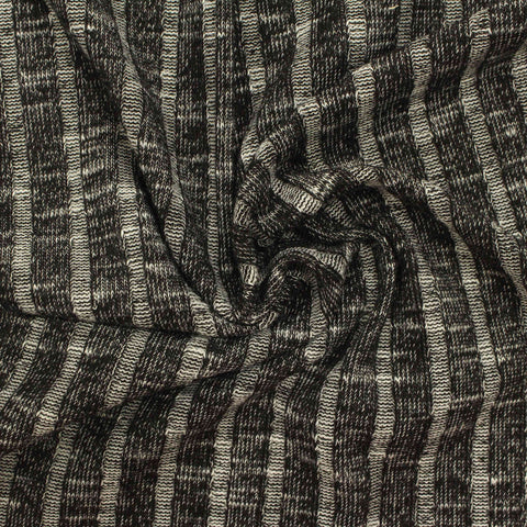 Black Marled-Stripe Rib Knit, Poly-Viscose, 238 gsm