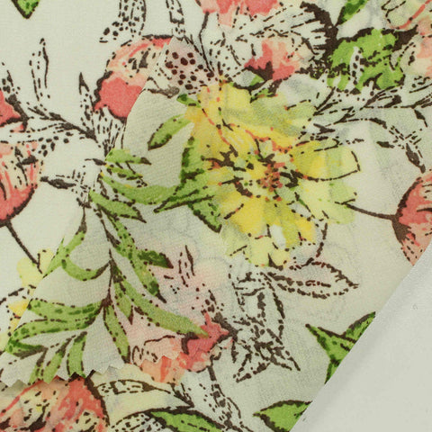 Pink Flowers Chiffon, Polyester, 90 gsm