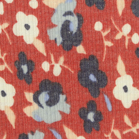 Cream Floral Rib Knit, Poly-Viscose